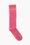 Dsquared2 Icon Long Socks With Contrasting Monogram In Pink