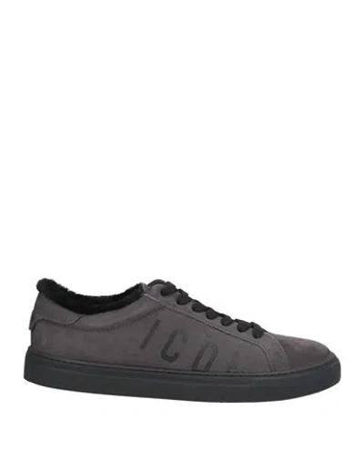 Dsquared2 Icon Man Sneakers Charcoal Size 9 Shearling, Leather In Gray