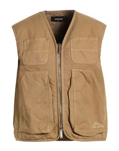 Dsquared2 Icon Man Vest Camel Size 36 Cotton In Sand