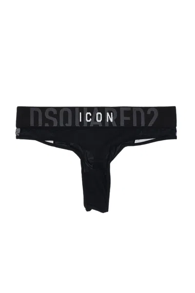Dsquared2 Icon Mesh-panel Thong In Black