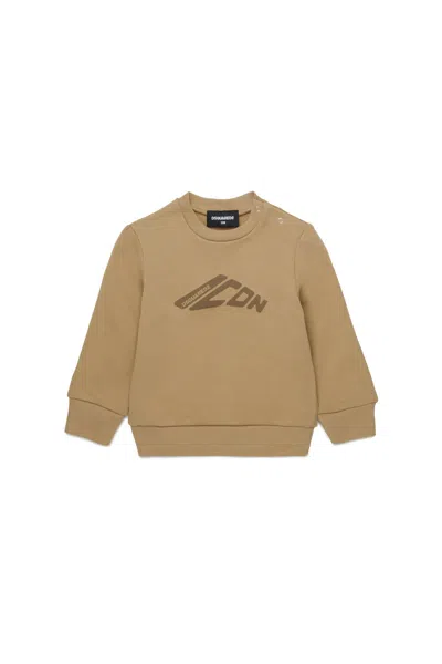 Dsquared2 Babies' Icon New Generation Branded Crew-neck Sweatshirt In Beige