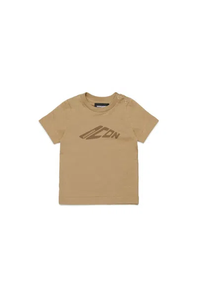 Dsquared2 Babies' Icon New Generation Branded T-shirt In Beige