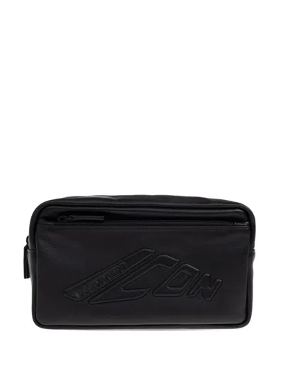 Dsquared2 Icon New Generation Logo Leather Wash Bag In Black