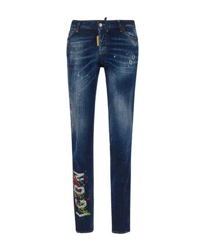 Dsquared2 Icon Paint-splatter Skinny Jeans In Blue