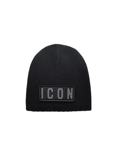 Dsquared2 Icon-patch Knitted Beanie In Black