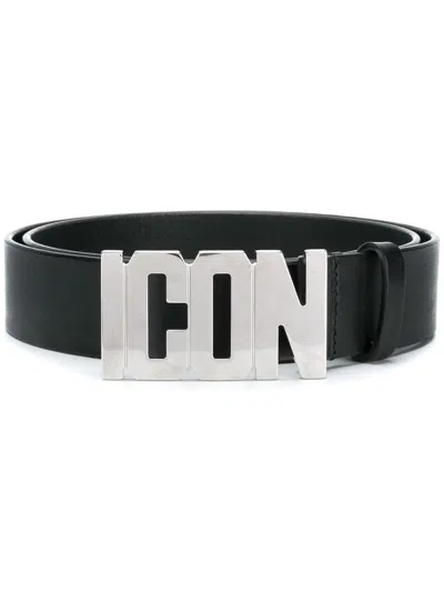 Dsquared2 Icon Plaque Buckle Belt In Schwarz