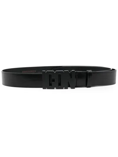 Dsquared2 Black Icon Plaque Buckle Belt