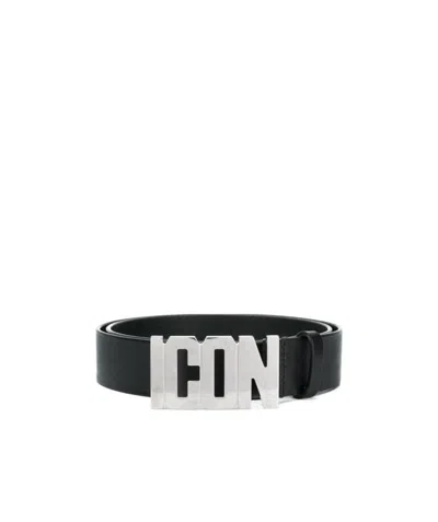 Dsquared2 Icon Plaque Belt In Black
