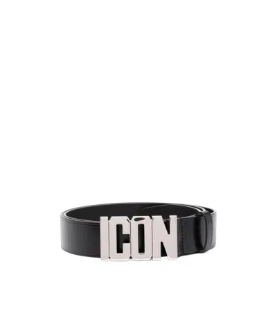 Dsquared2 Icon Plaque  Belt In Black