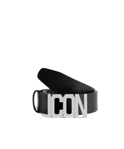 Dsquared2 Icon Plaque Belt In Black
