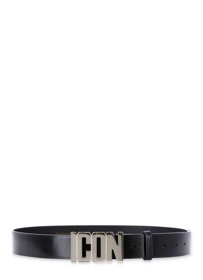 Dsquared2 Icon Plaque Buckle Belt In Black