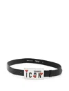 Dsquared2 Icon Plaque Leather Belt In Black