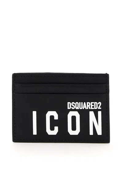 Dsquared2 Icon Logo-print Leather Card Holder In Black