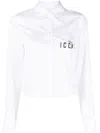 Dsquared2 Icon Print Cropped Cotton Shirt In White
