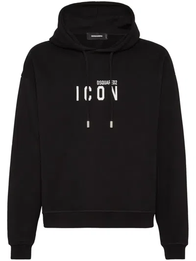 Dsquared2 Relaxed Fit Cotton Hoodie With Hood In Black