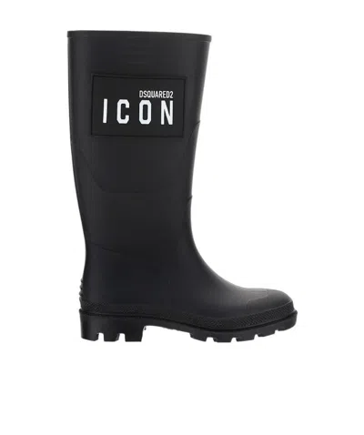 Dsquared2 Icon-print Knee-high Boots In Black