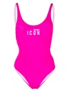 Dsquared2 Icon-print Open-back Swimsuit In Rosa