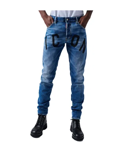 Dsquared2 Icon-print Slim-cut Jeans In Blue