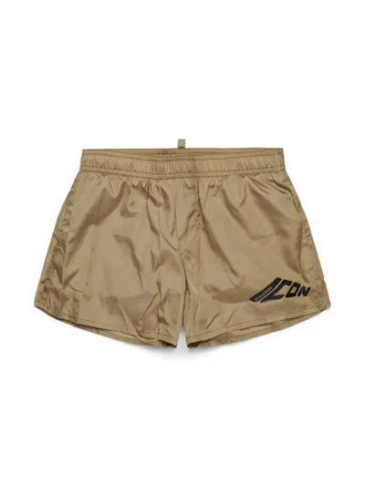 Dsquared2 Kids' Icon-print Swim Shorts In Beige