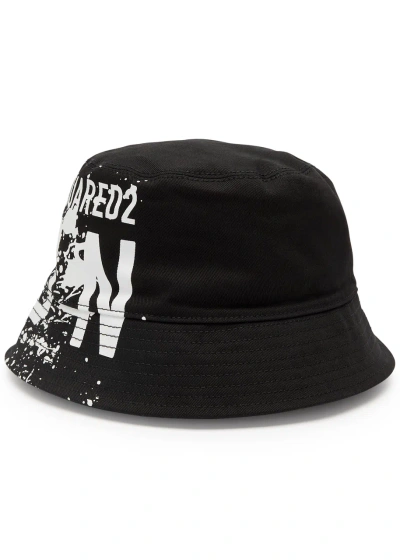 Dsquared2 Icon Printed Cotton Bucket Hat In Black