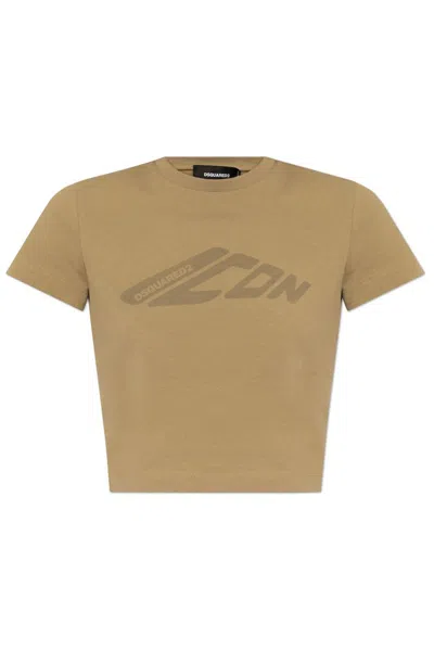 Dsquared2 Icon Printed Cropped T-shirt In Beige