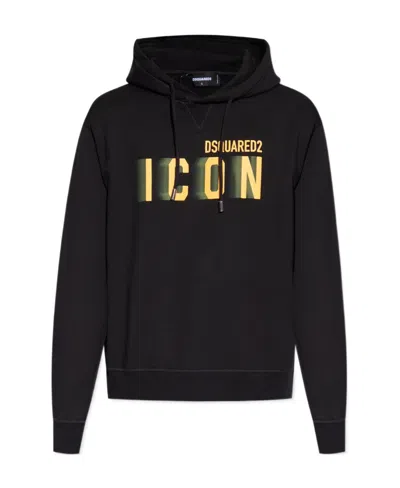 Dsquared2 Icon Printed Drawstring Hoodie In Black