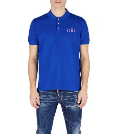 Dsquared2 Icon Printed Polo Shirt In Blue