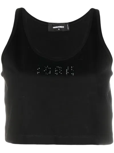 Dsquared2 Sleeveless Logo-embellished Crop Top In Black
