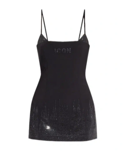 Dsquared2 Icon Rhinestone-embellished Mini Dress In Black