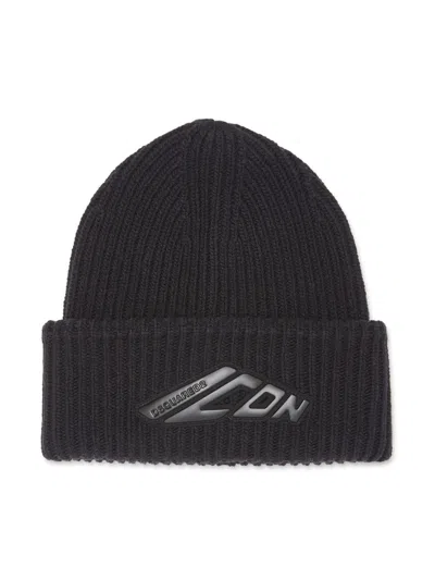 Dsquared2 Icon Ribbed-knit Beanie In Black
