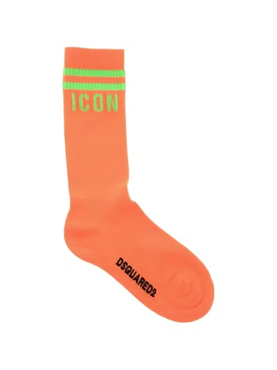 Dsquared2 Icon Ribbed Socks In Orange