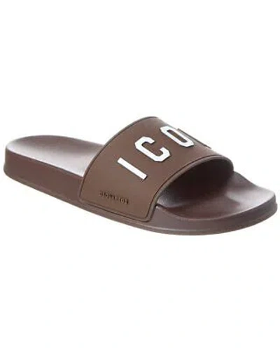 Pre-owned Dsquared2 Icon Rubber Slide Men's In Brown