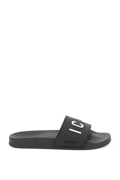 Dsquared2 Rubber Slide Sandal In Black