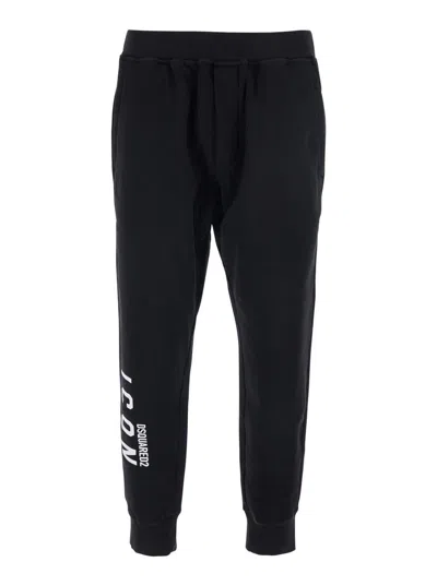 Dsquared2 Black Pants With Elastic Waist And Logo Lettering On The Leg In Cotton Man