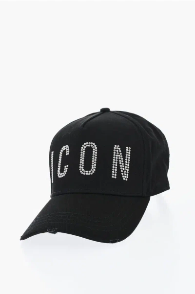 Dsquared2 Icon Solid Color Cap With Studded Detail In Black