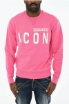 Dsquared2 Icon Solid Color Crew-neck Sweatshirt With Contrasting Logo In Pink