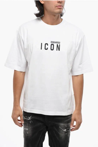 Dsquared2 Icon Solid Color Loose Fit Crew-neck T-shirt With Contrastin In White