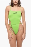 Dsquared2 Icon Solid Color One-piece Swimsuit With Contrasting Logo In Green