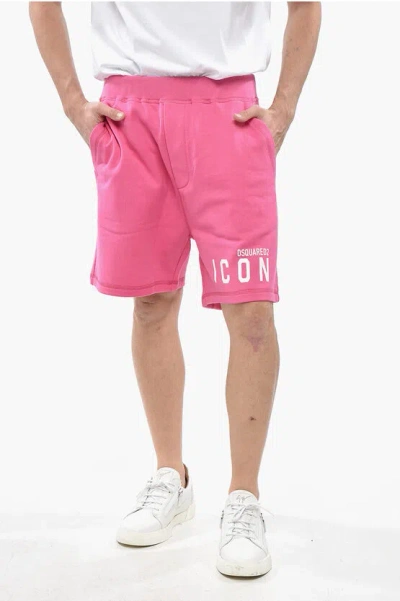 Dsquared2 Icon Solid Color Relax Fit Shorts With Printed Logo In Pink