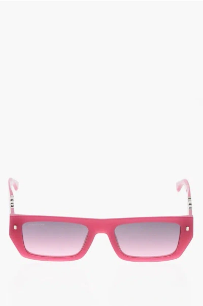 Dsquared2 Icon Solid Color Sunglasses With Rectangular Frame In Pink