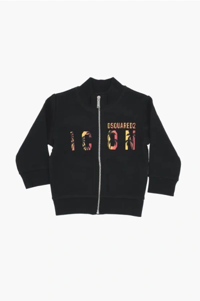Dsquared2 Icon Solid Color Sweatshirt With Zip Closure In Black
