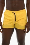 Dsquared2 Icon Solid Color Swim Shorts With Printed Contrasting Logo In Yellow