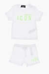 Dsquared2 Icon Solid-colored T-shirt And Shorts Set With Neon Logo