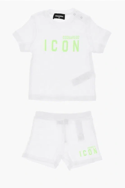 Dsquared2 Icon Solid-colored T-shirt And Shorts Set With Neon Logo