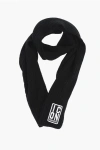 Dsquared2 Icon Solid Wool-blend Scarf With Embossed Logo In Black