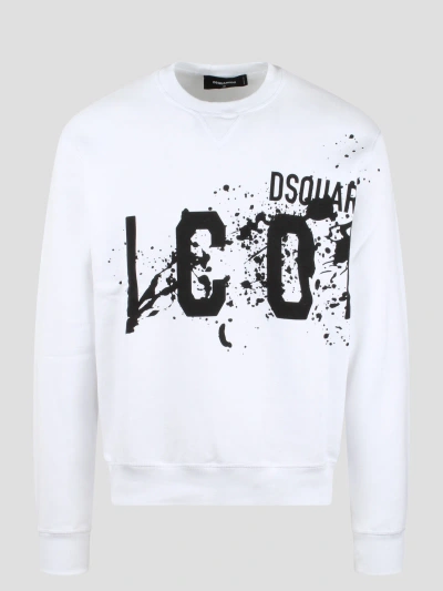 Dsquared2 Icon Splash Cool Fit Crewneck Sweatshirt In White