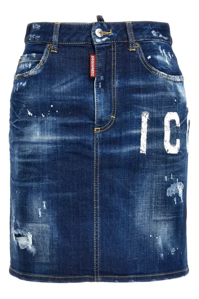Dsquared2 Icon Spray Mini Skirt In Blue