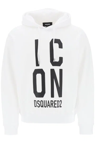 Dsquared2 'icon Squared' Cool Fit Hoodie With Logo Print In Bianco