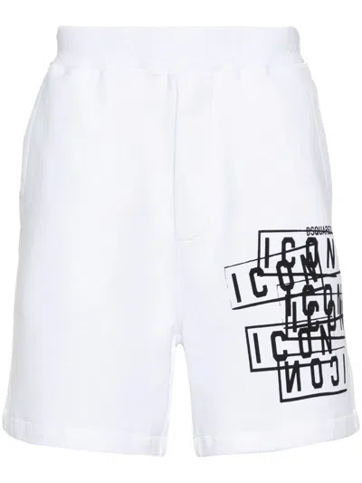 Dsquared2 Icon Stamps Cotton Track Shorts In White