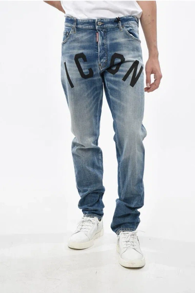 Dsquared2 Icon Straight Leg Cool Guy Jeans With Contrasting Detail 18c In Blue